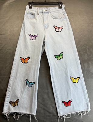 Shein Jeans - Womens XS (26x26) - Buttefly Patches - Distressed Light Wash (262)