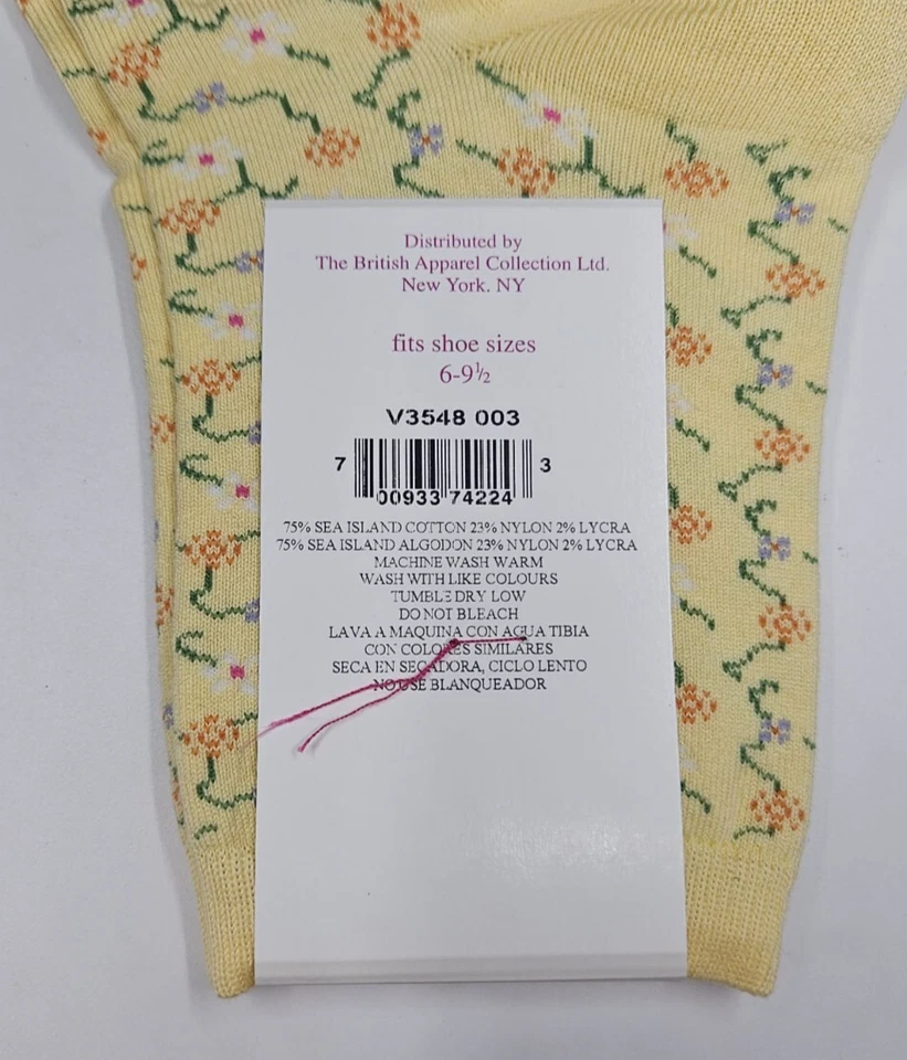 Meias femininas Pantherella Fine English - Meias florais 75% algodão Sea Island novas com etiquetas - Imagem 4 de 4