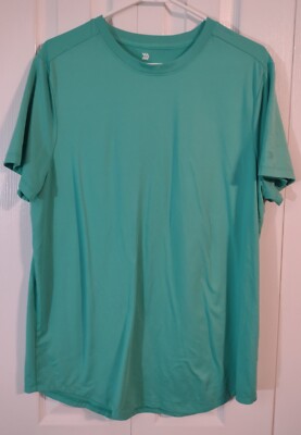 Womans Solid Teal Active Wear Shirt-Stretch-Short Sleeve-LARGE