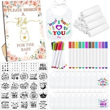 100 Pcs DIY Baby Bibs Decorating Kit 50 White Bibs 25 Stencils 24 Fabric Mark...
