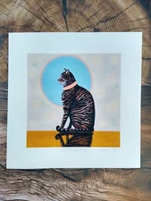 Cat Art Print, Mixed Media, Signed, Cotton Archival Paper 