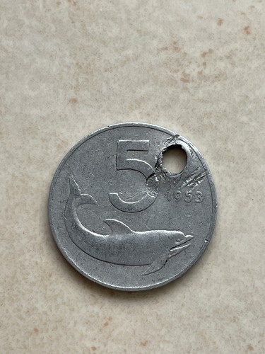 1953 5 lire very rare dolphin coin