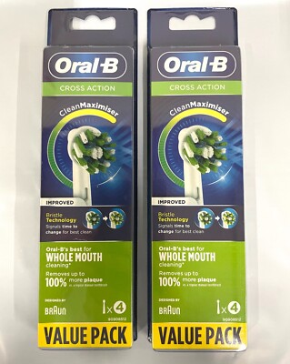 8 pcs Oral-B Crossaction Replacement Toothbrush Brush Heads USA 2x4 packs WHITE