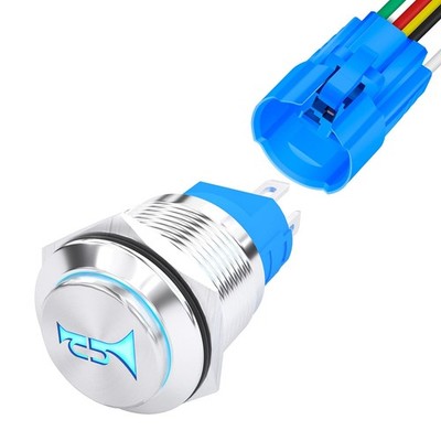 DaierTek Horn Button Switch 12 Volt Momentary Push 16mm, Blue 