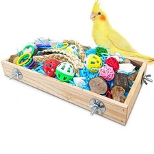 Bird Foraging Toys Box Colorful Parrot Foraging and Shredding Toy Boxes Natur...