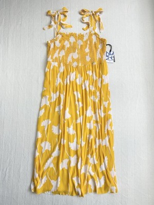 Diane Von Furstenberg x Target Smocked Tie Strap Ginkgo Yellow Midi Dress 1X