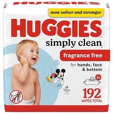Huggies Simply Clean Unscented Baby Diaper Wipes, 3 Flip-Top Packs 192 Wipes 
