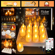 12pcs Rechargeable LED Tea Lights with Remote  Charging Base, Flameless Candles