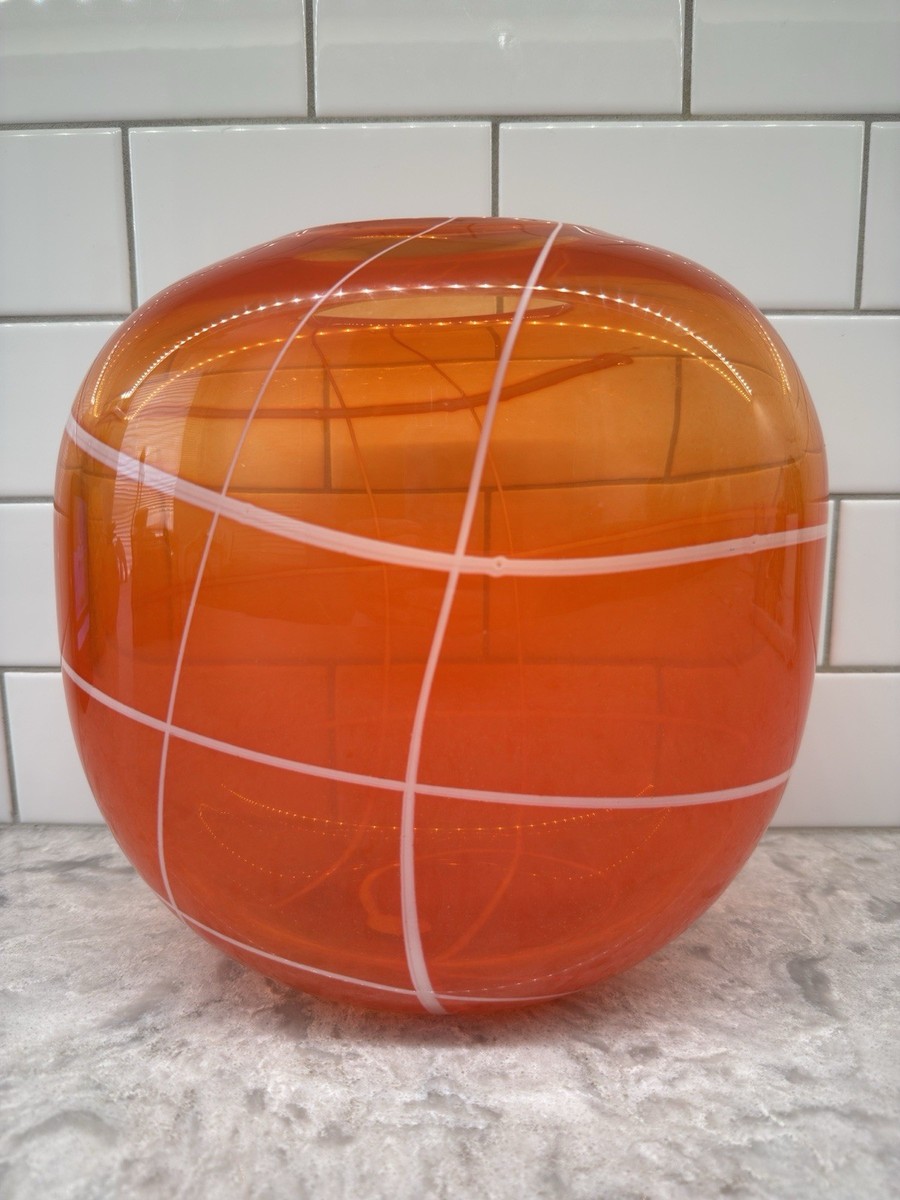 Orange And White Signed Henry Dean Contemporary Modern Art Glass