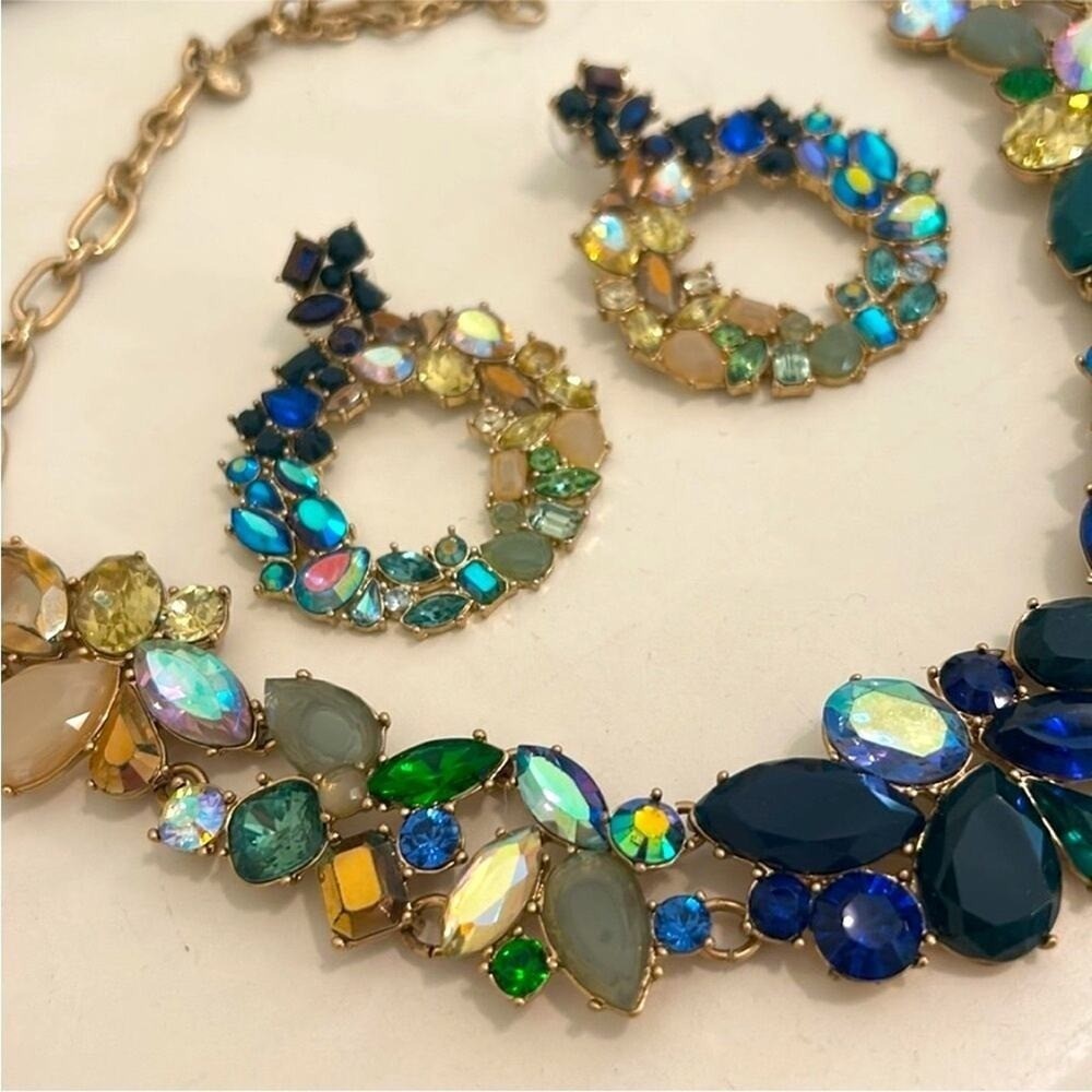 J.Crew matching ombre necklace earrings rhineston… - image 2