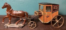 Antique DS FV French Tinplate Horse Drawn Wagon - Ancienne Jouet Taxi