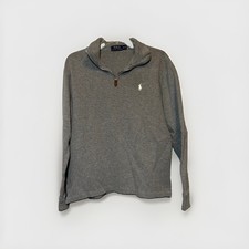 Polo Ralph Lauren Grey Cotton 1/4 Zip Pullover Sweater Men's Medium Logo Accent