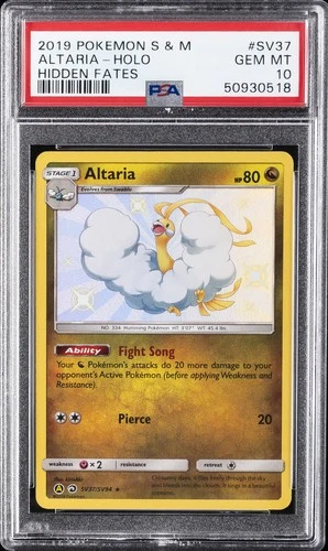 2019 POKEMON SUN & MOON HIDDEN FATES #SV37 ALTARIA-HOLO PSA 10
