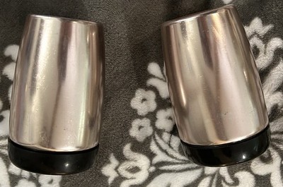 Silver Metal Salt & Pepper Shakers Set with Black Plastic Lids, 2 Piece