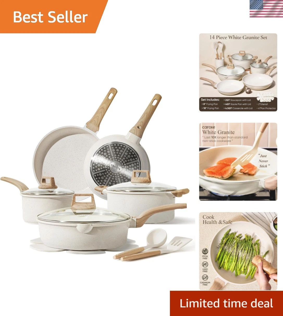 14 Pcs Pots and Pans Set Nonstick,Cookware Set Kitchen Cooking Set with Utens...