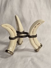 Vintage African Warthog Tri-Leg Display Stand - Brass Gold Metal - 4" x 3.75"