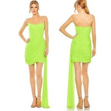 🌻NEW w/tags Mac Duggal Lime Color Strapless Drape Bodycon Mini Dress Size 2.