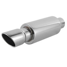 1PCS Universal Stainless Steel Car Exhaust Muffler Silver Rear Tail Throat Pipe