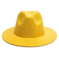 Yellow Classic Fedora Hat Felt Panama Jazz Cap, Vintage, Wide Brim, Men, Woman