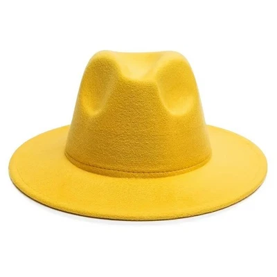 Gorra Fedora Clásica Amarilla Fieltro Panamá Jazz Cap, Vintage, Ala Ancha, Hombre, Mujer - Imagen 1 de 2