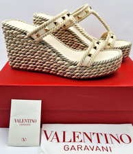 VALENTINO GARAVANI Rockstud Torchon T-strap Ivory Espadrille Sandals EU39 US9 B