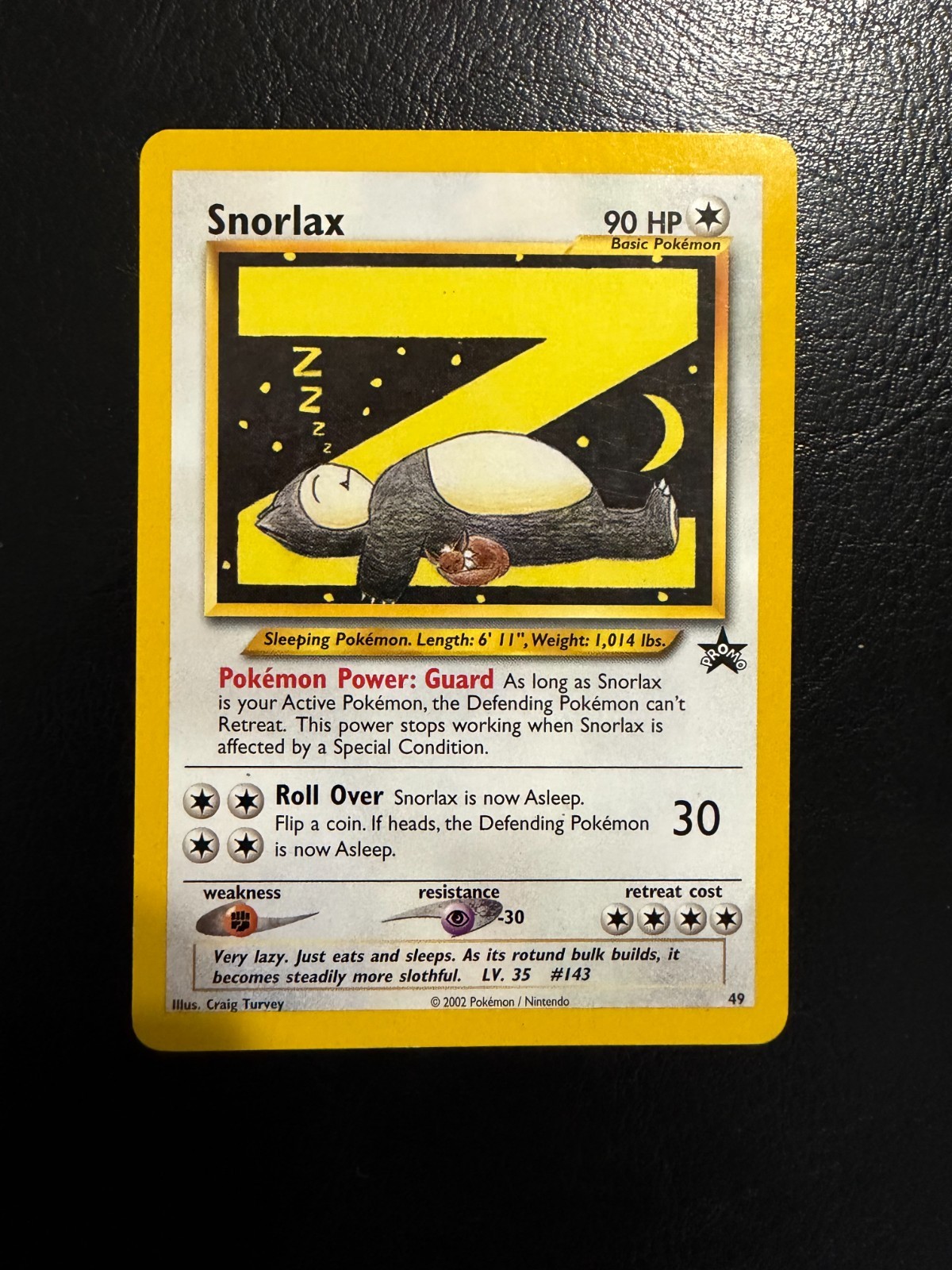2002 Pokémon League Snorlax 49 Wotc Black Star Promo