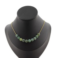 Steine Und MinéRaux. Halskette 10 Perlen Achat Schaum 8 Mm. Kette Stahl Golden