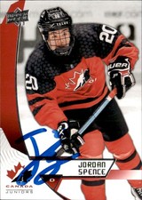 Jordan Spence Signed Autographed 2019 Upper Deck Canada Juniors card Team Canada