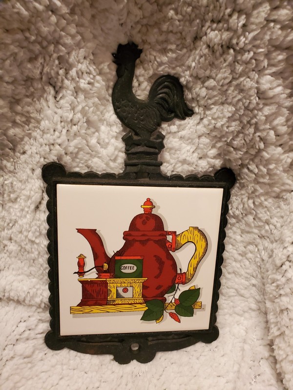 Vintage Rooster Cast Iron KYOWA Ceramic Tile Novelty Hot Plate 