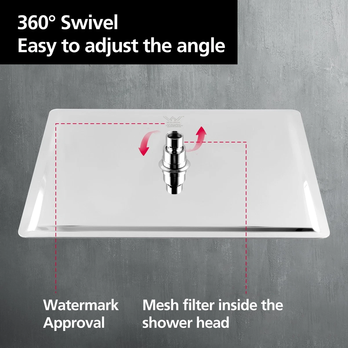 ACA WELS Square 16'' 400mm Stainless Steel Ultrathin Rain Shower Head Chrome