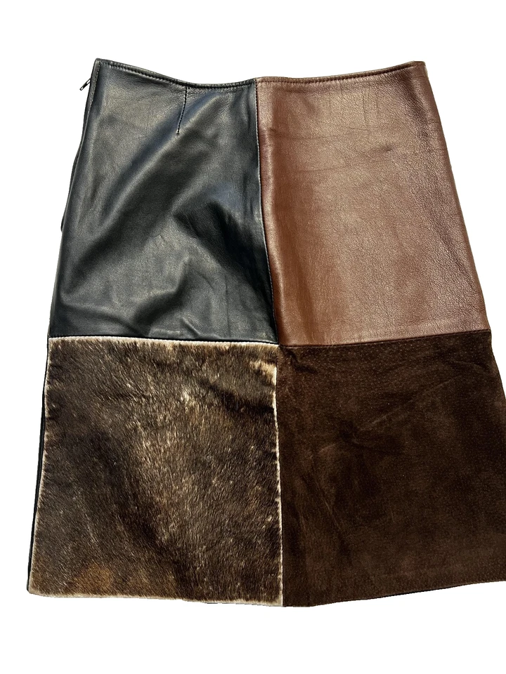 Falda Eladio's Confeccoes Mujer 42 Marrón Negro Cuero Gamuza Retazos Cuero de Vaca Foto 2 de 4