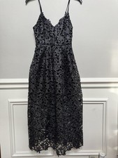 ASTR Eyelet Dress Women Size XS Silver The Label Lace V-Neck Sleeveless