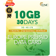 Europe SIM Card 30 Days Data Only 10GB High-Speed 5G/4G LTE Unlimited...