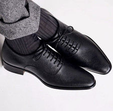 Handmade Men Whole Grain Derby Leather Shoes, Formal Dress Leather Office Shoes