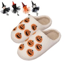 Halloween Ghost Pumpkin Slippers for 10-10.5 Women/9-9.5 Men White Pumpkin Head