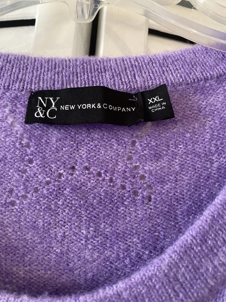 Womens New York & Company Sweater SZ XXL Purple Long Sleeve Cozy Fall Stars - Image 3 of 4