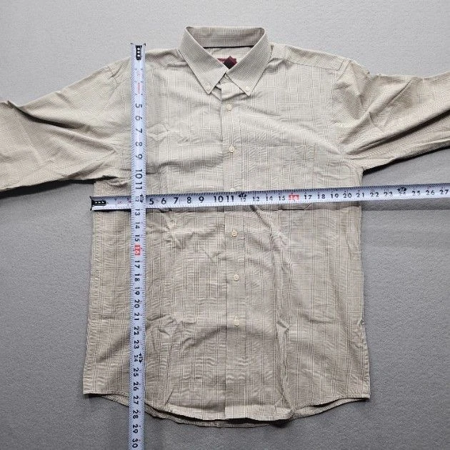 Camisa Covington para hombre talla mediana beige a cuadros manga larga con botones Foto 4 de 4