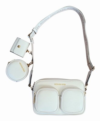 Michael Kors Jet Set Item Medium Pocket Crossbody Bag Tech Attached Light Cream