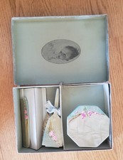 Vintage Celluloid Baby Hairbrush Comb  Trinket Box Hand Painted w/Original Box