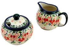 Polish Pottery Sugar Bowl and Creamer Set by Zaklady Boleslawiec Poland