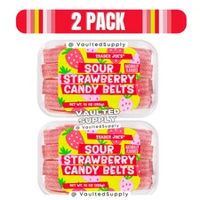 Trader Joe’s Sour Strawberry Candy Belts 10 oz – 2 Pack Fresh Vegan Candy