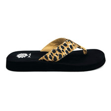 Womens 9 Yellow Box Finwick Cheetah Flip Flops Thong Sandals Beach Shoes Brown