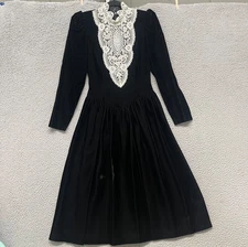 Vtg Gunne Sax Jessica McClintock Dress Womens 3 Black Velvet Wednesday Adam Goth