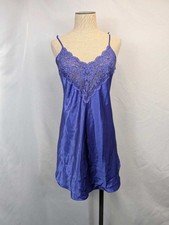 Intimate Moods slip lingerie blu pizzo scollo a V raso camicia pigiama M