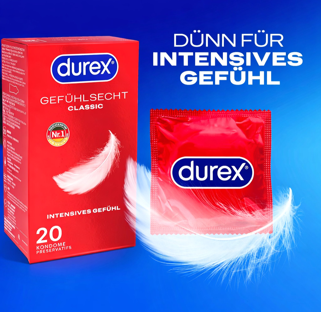Durex Gefühlsecht Classic Kondome -Perfekter Sitz & leichtes Abrollen Hauchzarte