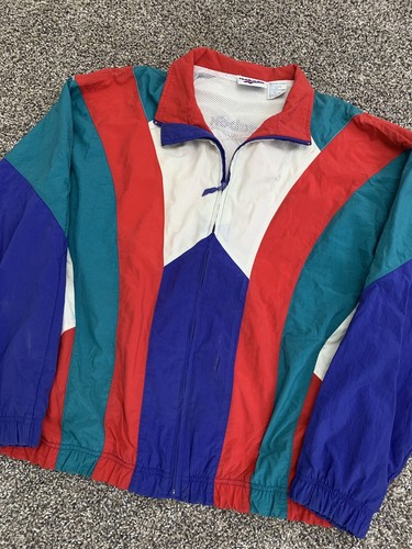 Vintage Reebok Embroidered Windbreaker M Jacket Nylon Color Block 90s Shaq Logo - Picture 2 of 10