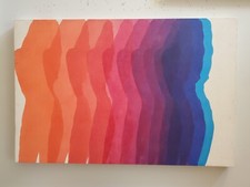 One of a kind Vtg Mid Century retro 70s Org Blue Women painting art piece LOOK