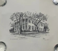 Vintage Texas Artist Ed Bearden Signed Print The Governor's Mansion Austin