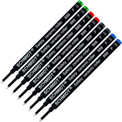Schmidt 888 Safety Ceramic Rollerball Refill-Black, Blue, Green, Red, 0.6mm-8 PK