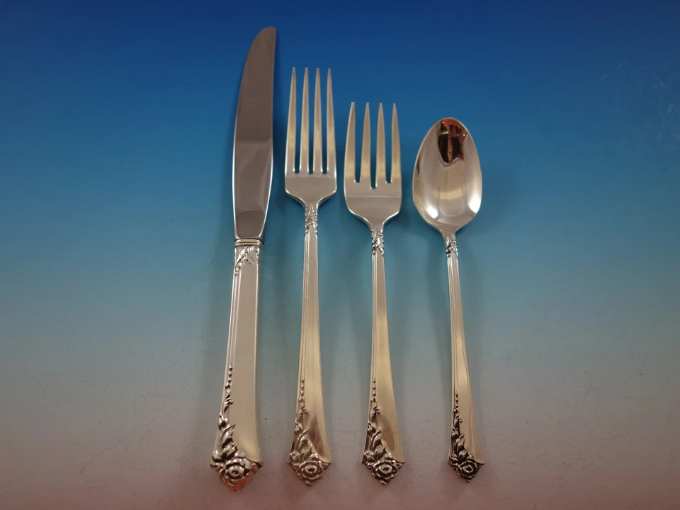 Juego de cubiertos Damask Rose de Oneida de plata de ley para 8 servicio 40 piezas Foto 4 de 4